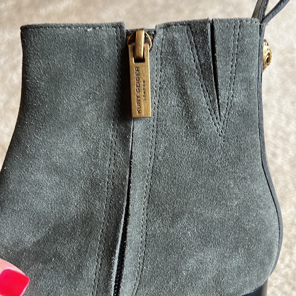 Kurt Geiger Elmer Block heel grey bootie eagle zip up pull on size 36 leather - Picture 6 of 10